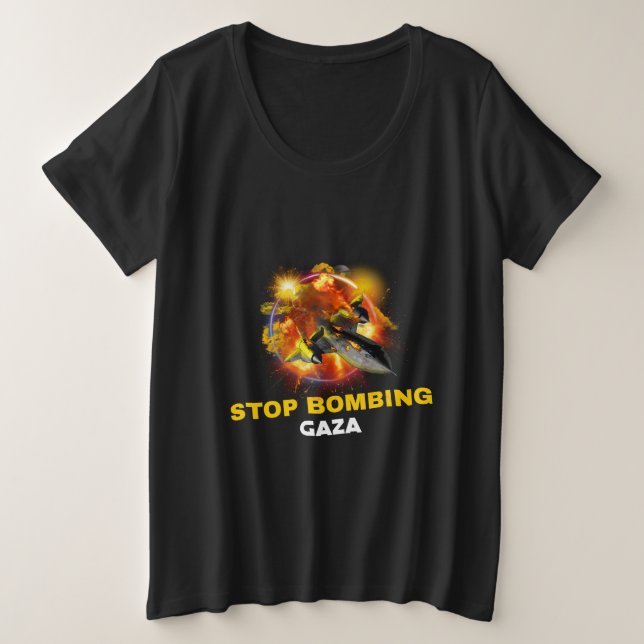 Camiseta Plus Size Parem de Bombardear Gaza Genocídio (Frente do Design)
