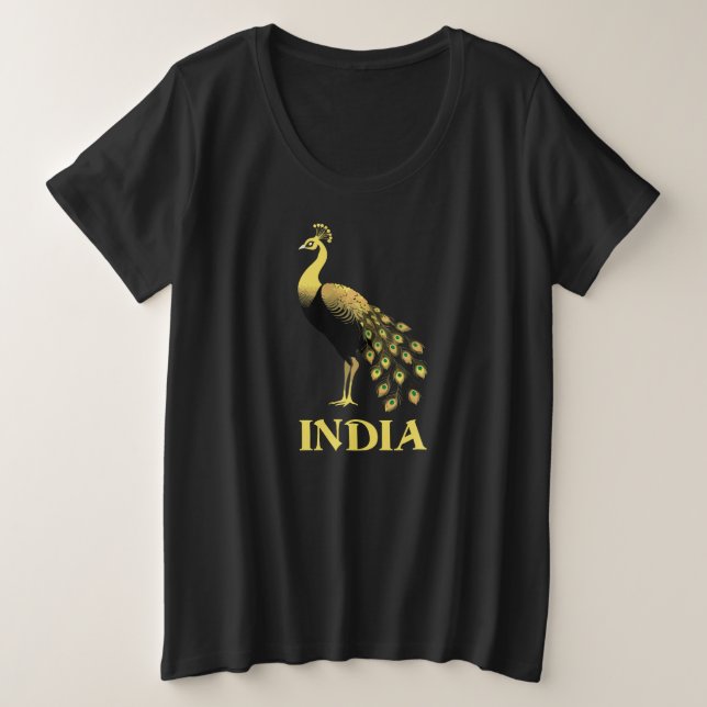 Camiseta Plus Size Pássaro Nacional de Peacock India (Frente do Design)