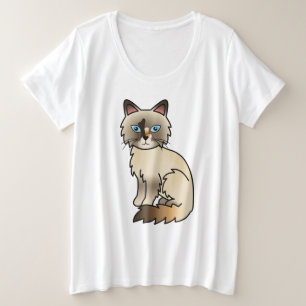 Camiseta Plus Size Pássaro Tortoisinferno / Gato de Cartoon Ragdoll