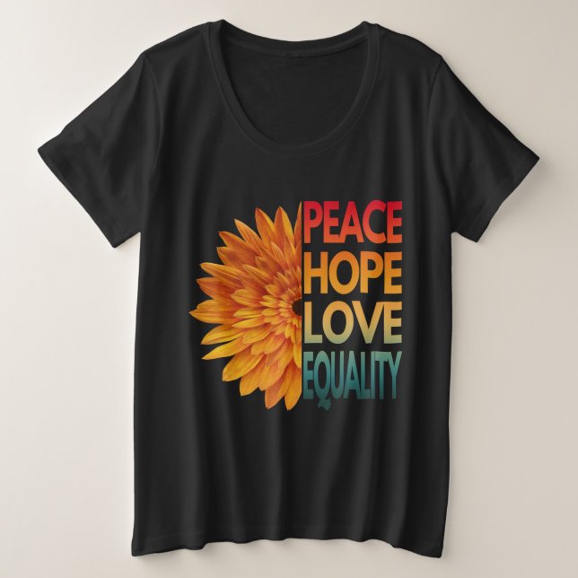 CAMISETA PLUS SIZE PAZ AMOR ESPERANÇA IGUALDADE (Frente do Design)