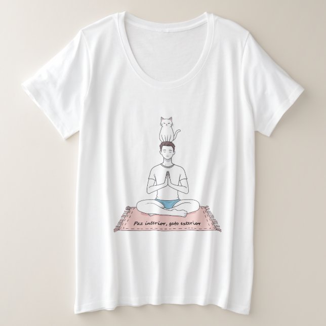 Camiseta Plus Size Paz Interior, Gato Exterior (Frente do Design)