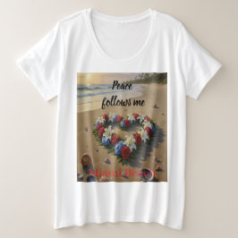 Camiseta Plus Size Peace Follows Me Beautiful Beach Floral T-Shirt