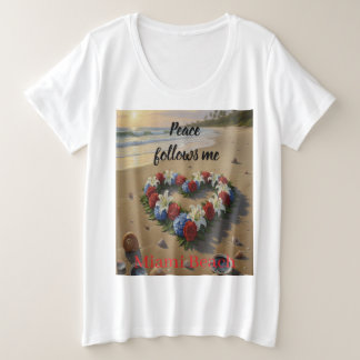 Camiseta Plus Size Peace Follows Me Beautiful Beach Floral T-Shirt