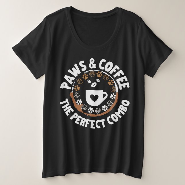 Camiseta Plus Size Peças e café, a combinação perfeita.b (Frente do Design)