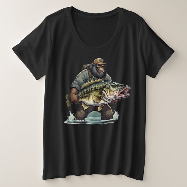 Camiseta Plus Size Peixe-espada-grande-pescado pescador Sasquatch yet (Frente do Design)