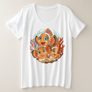 Camiseta Plus Size Peixe palhaço Desenho animado Fofo Família Subaquá