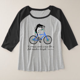Camiseta Plus Size Peixes feministas que montam uma bicicleta (com