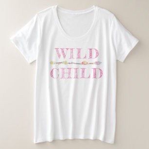 Camiseta Plus Size Penas de criança selvagens e miçangas com slogan r