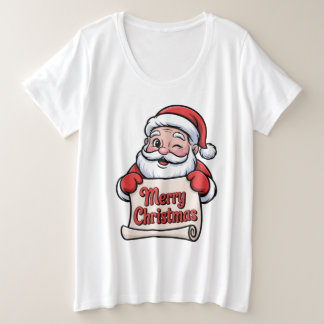 Camiseta Plus Size Père Noël Clin d'Œil 🎅 "Merry Christmas"