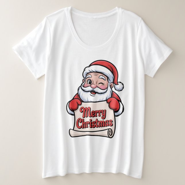 Camiseta Plus Size Père Noël Clin d'Œil 🎅 "Merry Christmas" (Frente do Design)