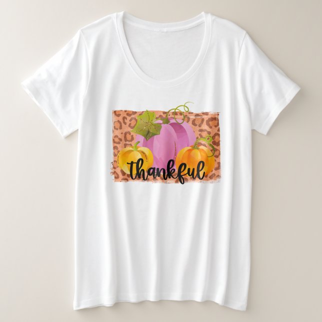 Camiseta Plus Size Personalização de outono agradecida (Frente do Design)