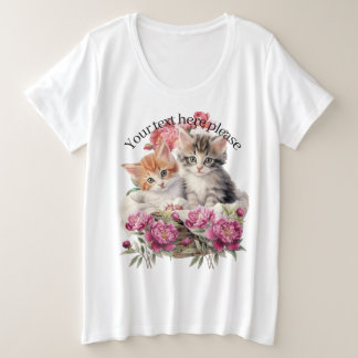 Camiseta Plus Size Personalizado Fofo Gatinho Floral para ela