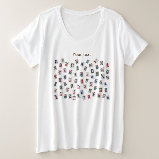 Camiseta Plus Size Personalize o design de azulejos MahJongg (Frente do Design)