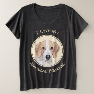 Camiseta Plus Size Pintura Americana de Foxhound - Arte Cachorra Orig