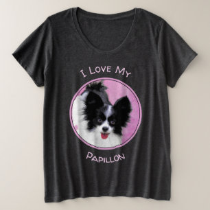 Camiseta Plus Size Pintura (branca e preta) de Papillon - arte do cã