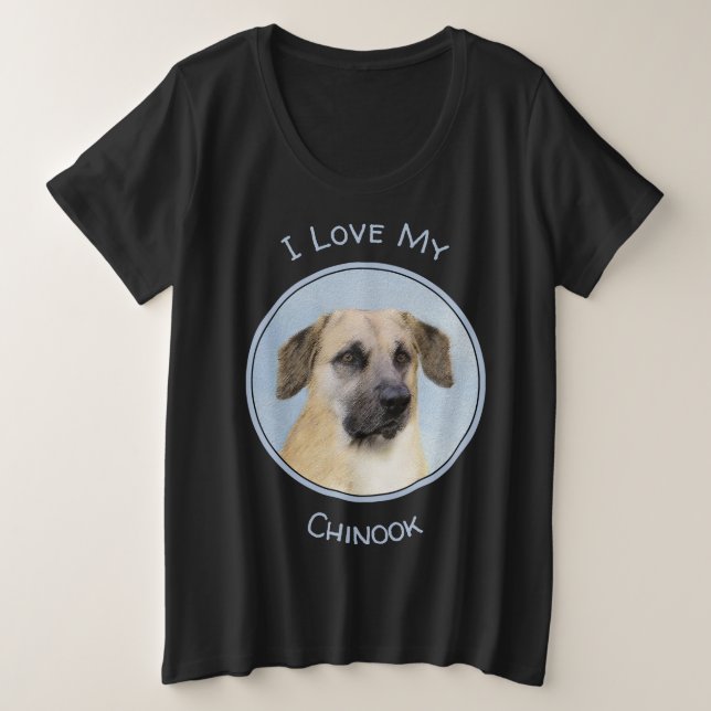 Camiseta Plus Size Pintura Chinook (Ouvidos Soltos) - Arte Cachorro O (Frente do Design)