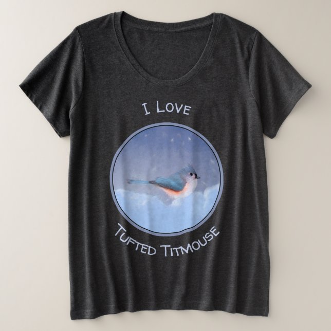 Camiseta Plus Size Pintura com Titmouse Tufado - Arte Cachorra Origin (Frente do Design)