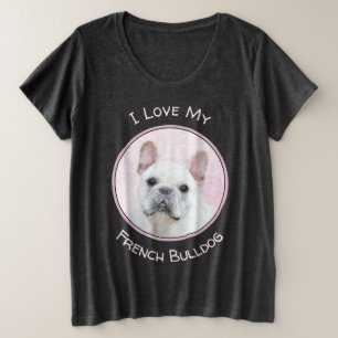 Camiseta Plus Size Pintura de Bulldog Francês (Cream/Branco) - Arte 