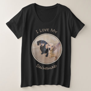 Camiseta Plus Size Pintura de Dachshund (Smooth) - Arte de Cão Origin