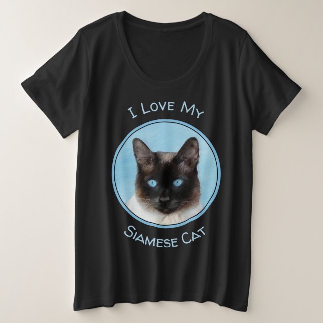 Camiseta Plus Size Pintura de Gatos Siameses - Arte de Gato Original  (Frente do Design)