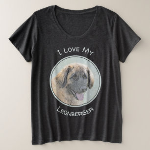 Camiseta Plus Size Pintura de Leonberger - Arte de Cachorro Original