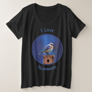 Camiseta Plus Size Pintura de pássaro-azul (feminina) - Arte de pássa
