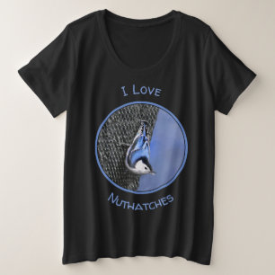 Camiseta Plus Size Pintura De Pássaros De Casca Branca