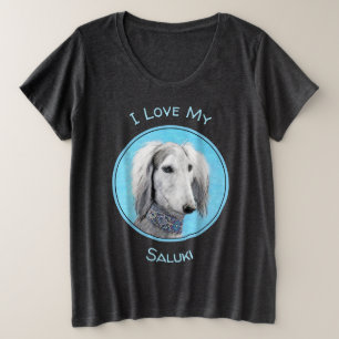 Camiseta Plus Size Pintura de Saluki (Prata) - Arte de Cachorro Origi