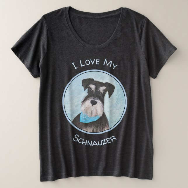 Camiseta Plus Size Pintura de Schnauzer (Miniatura) - Cachorro Origin (Frente do Design)