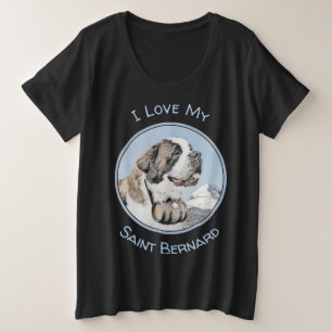 Camiseta Plus Size Pintura de St Bernard - arte original bonito do