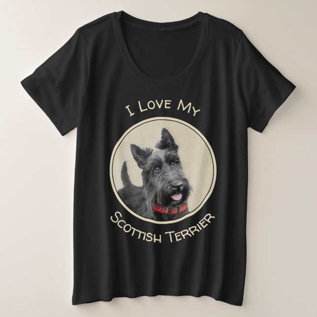 Camiseta Plus Size Pintura de Terrier escocês - Arte de cão original  (Frente do Design)