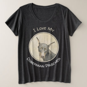 Camiseta Plus Size Pintura Doberman Pinscher - Arte Original para Cac