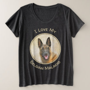 Camiseta Plus Size Pintura em Malinois Belga - Arte Cachorra Original