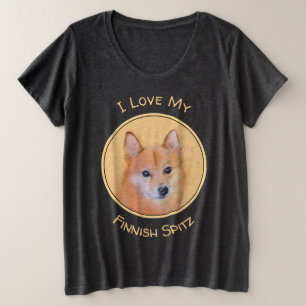 Camiseta Plus Size Pintura em Spitz Finlandês - Arte Cão Original B