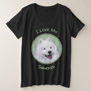 Camiseta Plus Size Pintura Samoyed - Arte Cachorosa Original