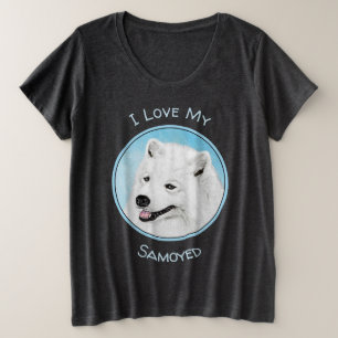 Camiseta Plus Size Pintura Samoyed - Arte Cachorosa Original
