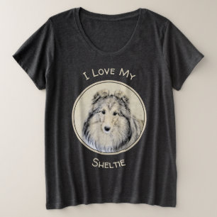 Camiseta Plus Size Pintura Shetland Sheepdog - Arte Cachorreira Origi