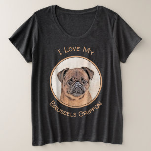 Camiseta Plus Size Pintura Suave em Bruxelas Griffon Pintura Original