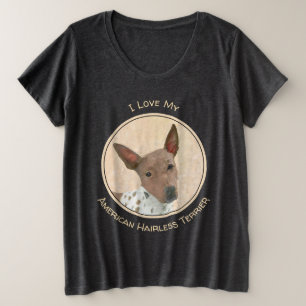 Camiseta Plus Size Pintura Terrier sem cabelos americana - Arte canin