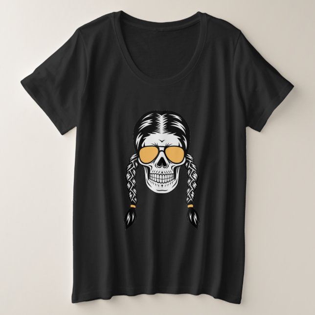 Camiseta Plus Size Playera de Halloween con Calavera y Trenzas (Frente do Design)
