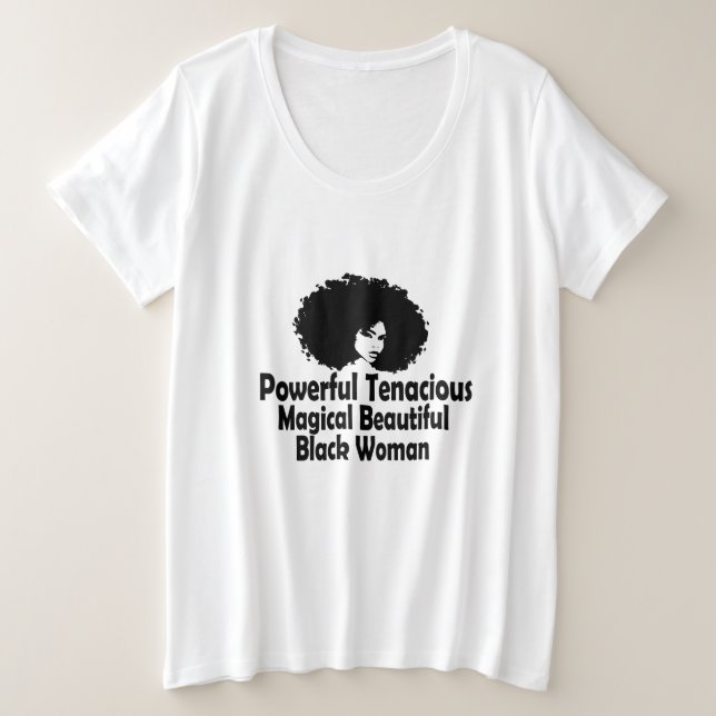 Camiseta Plus Size Poderosa e tenaz linda mulher negra (Frente do Design)