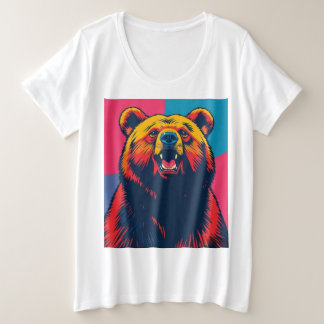 Camiseta Plus Size Pop de Arte do Urso Grizzly