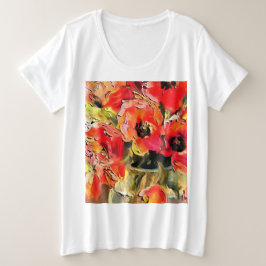 Camiseta Plus Size Poppies Numa Arte Negra Vidro Vaso