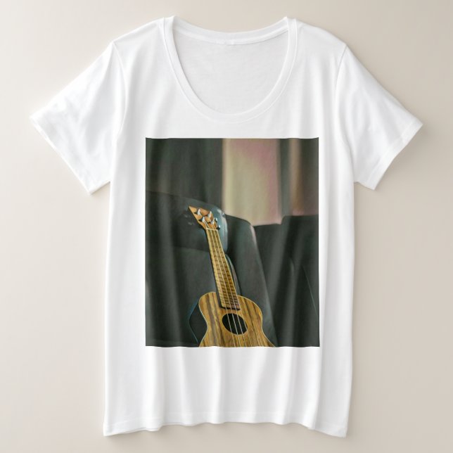 Camiseta Plus Size presente de guitarra de baixo acústico (Frente do Design)