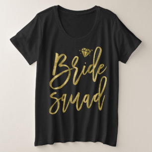 Camiseta Plus Size Preto Brilhante Esquadrão Brilhante Dourado de Tam