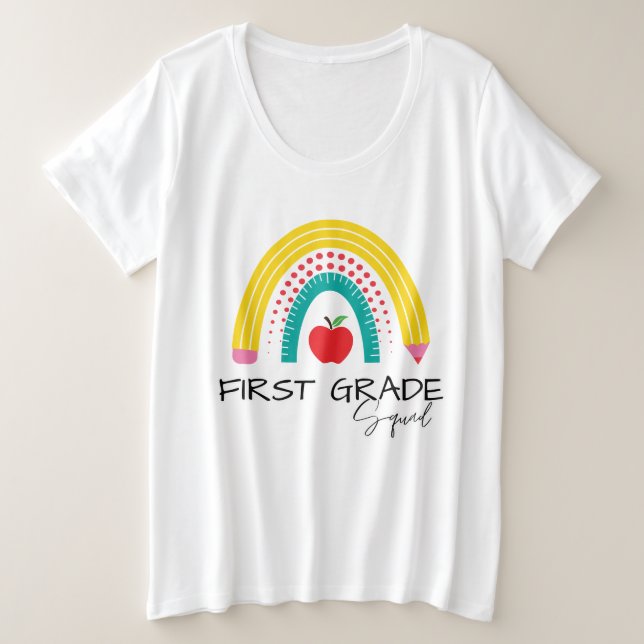 Camiseta Plus Size Primeira escola de professores do Grad Squad Rainb (Frente do Design)