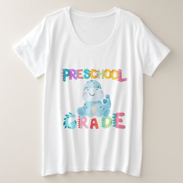 Camiseta Plus Size Professor da Equipe de Pré-escola de Dinossauros (Frente do Design)