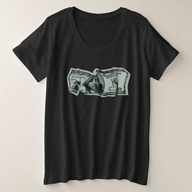 Camiseta Plus Size Projeto Moderno da Nota de $100 Amassada (Frente do Design)