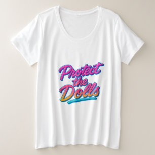 Camiseta Plus Size Proteja as Bonecas Arte Neon Retro