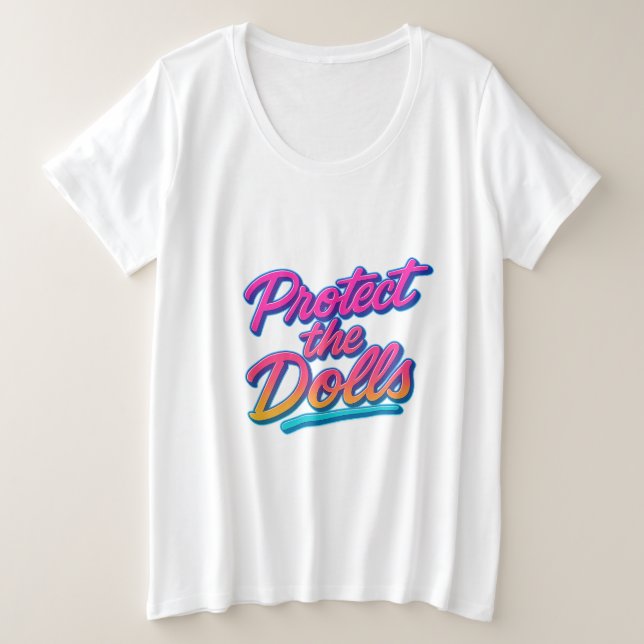 Camiseta Plus Size Proteja as Bonecas Arte Neon Retro (Frente do Design)